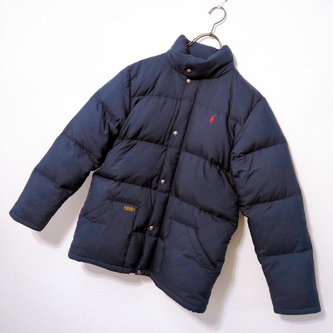 ポロバイラルフローレン ダウンジャケット 紺 刺繍ロゴ メンズＭ相当