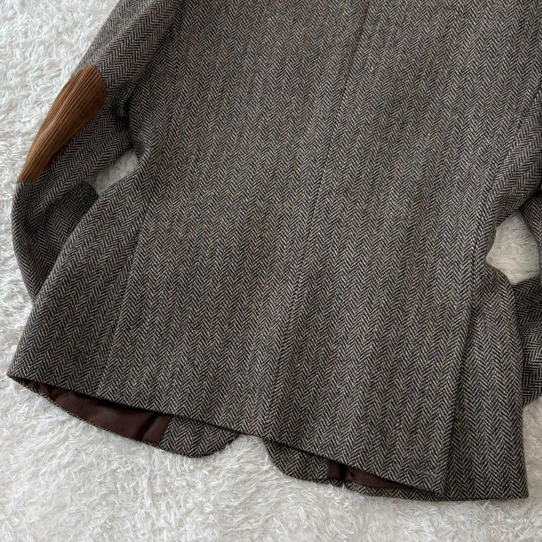 ハリスツイード テーラードジャケット ヘリンボーン くるみボタン パッチ 3L