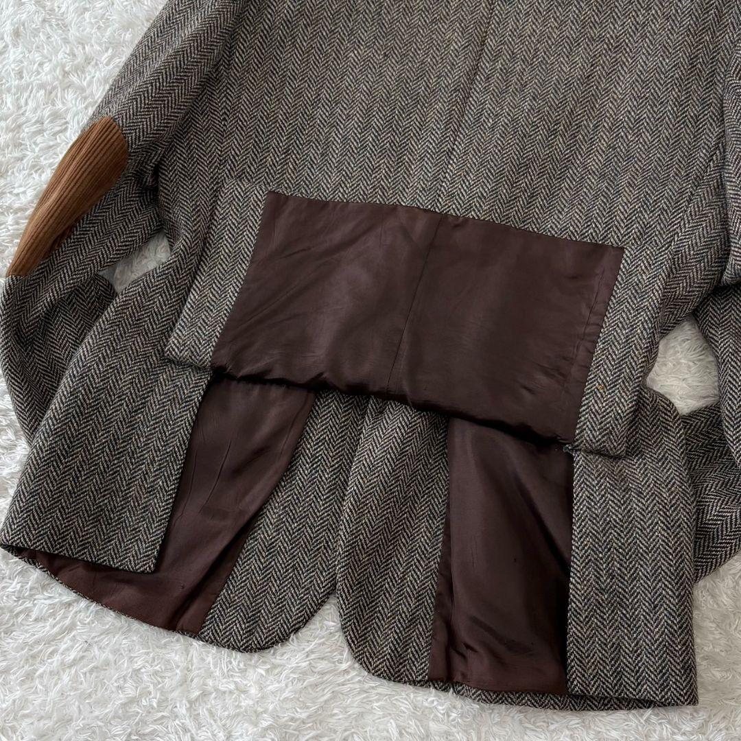 ハリスツイード テーラードジャケット ヘリンボーン くるみボタン パッチ 3L