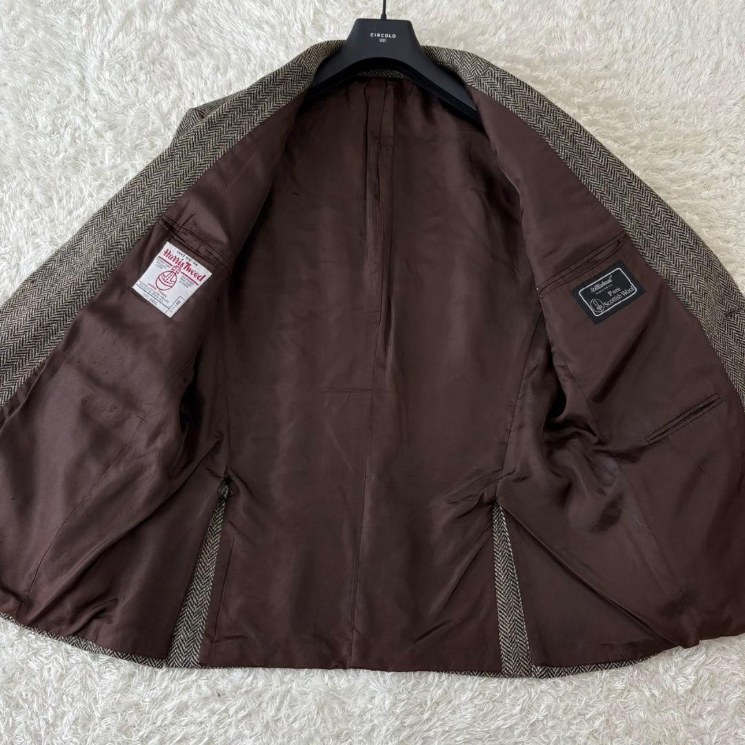 ハリスツイード テーラードジャケット ヘリンボーン くるみボタン パッチ 3L