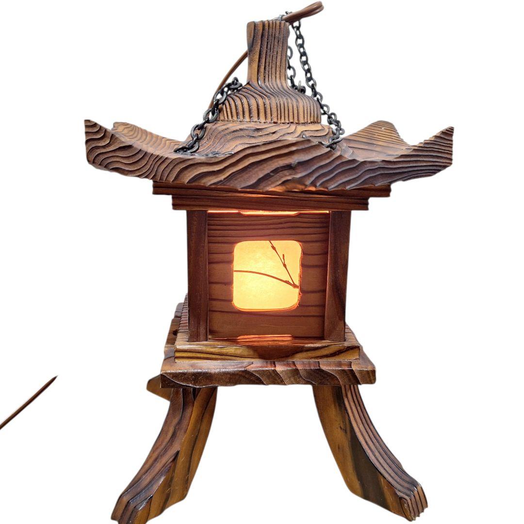 木製 和風行灯 灯籠 卓上照明 月窓 民芸調 通電OK