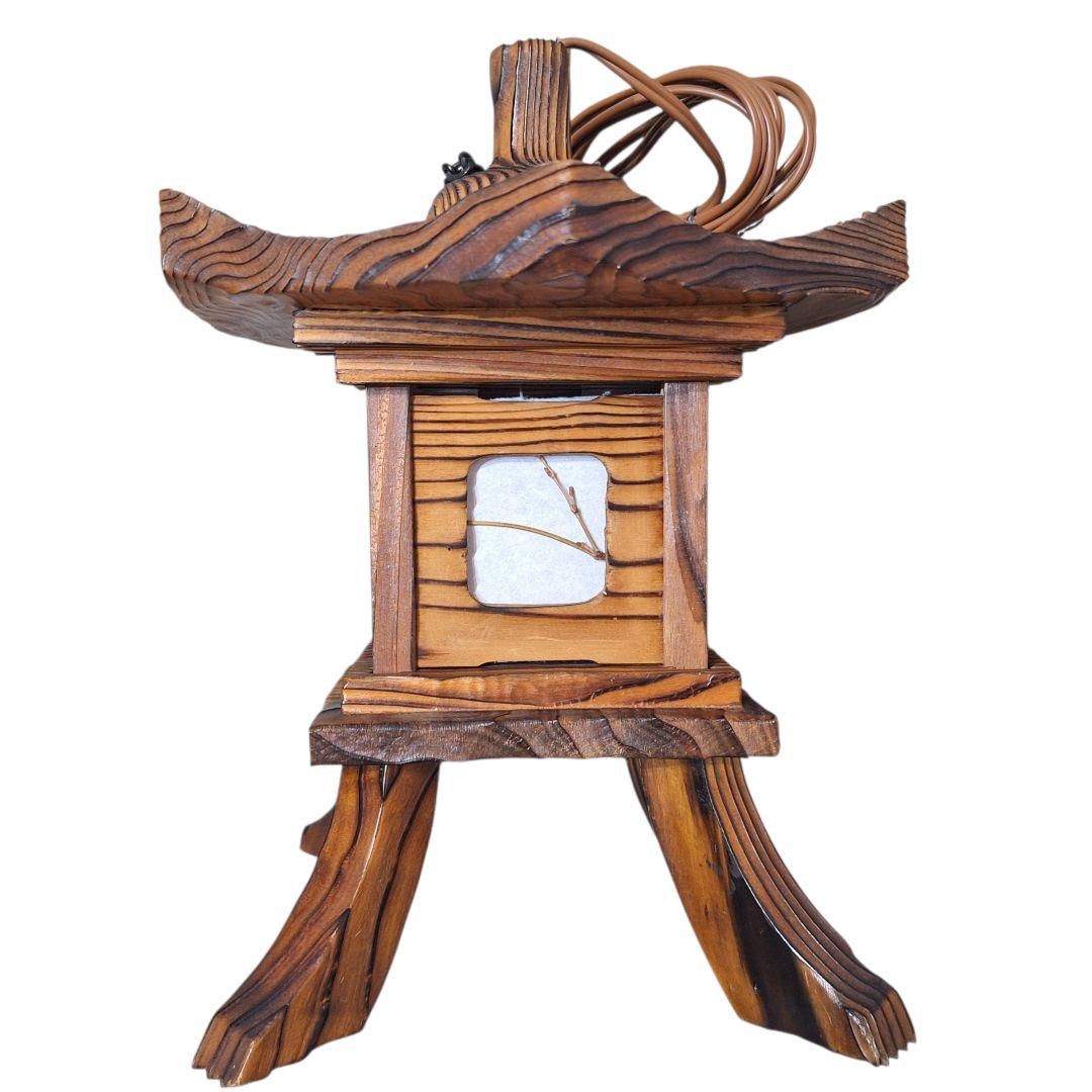 木製 和風行灯 灯籠 卓上照明 月窓 民芸調 通電OK