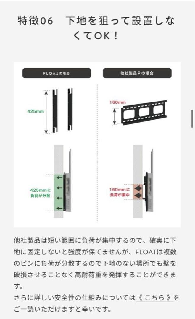 エイトリビング FLOAT 壁掛けテレビ金具 賃貸OK