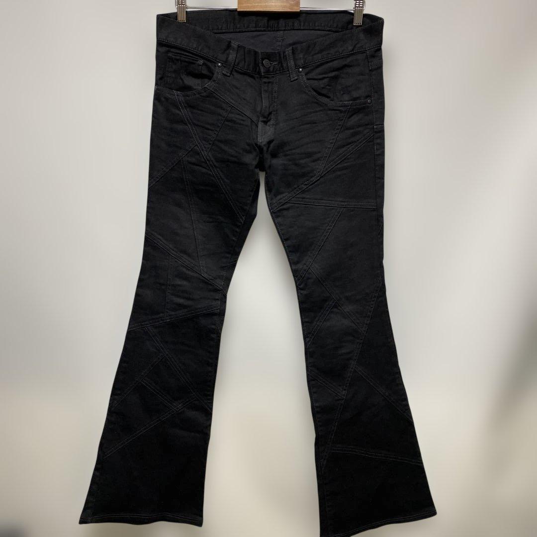 フレア　631-8217003 ストレッチ　ブラック　デニム　パッチワークy2k