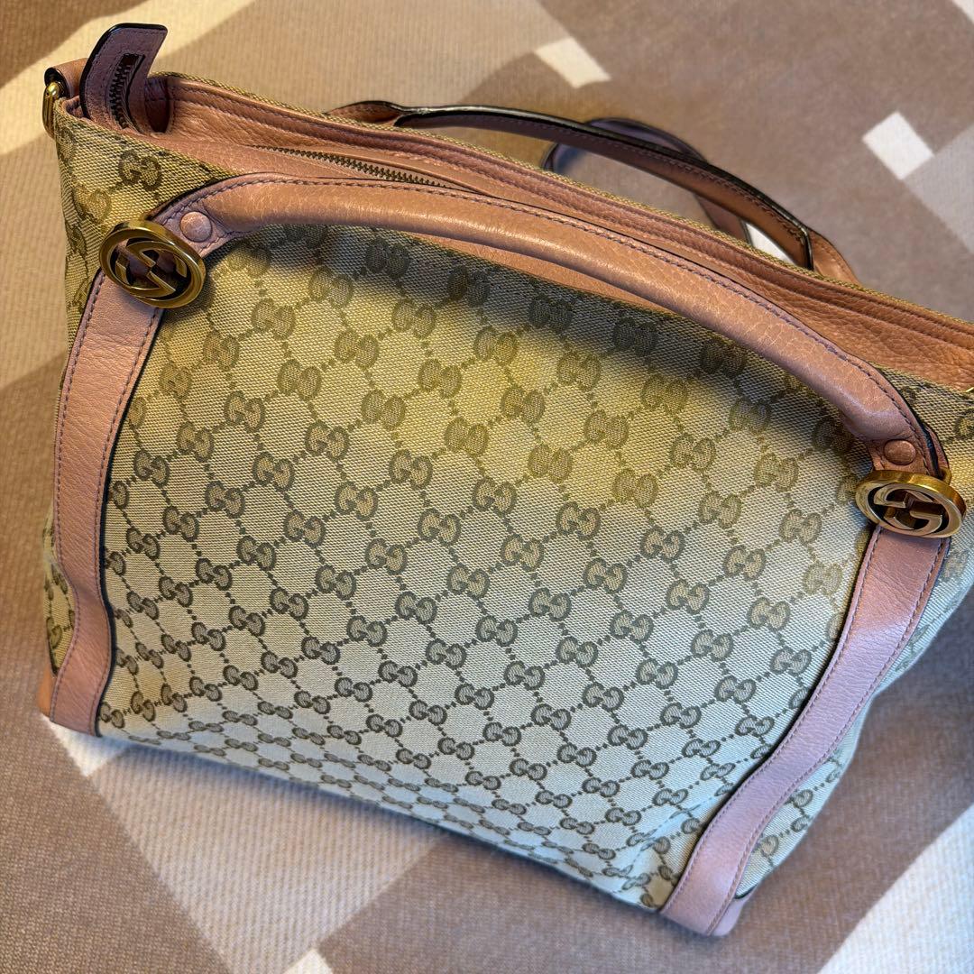 GUCCI ロゴパターン ハンドバッグ ベージュ/ピンク