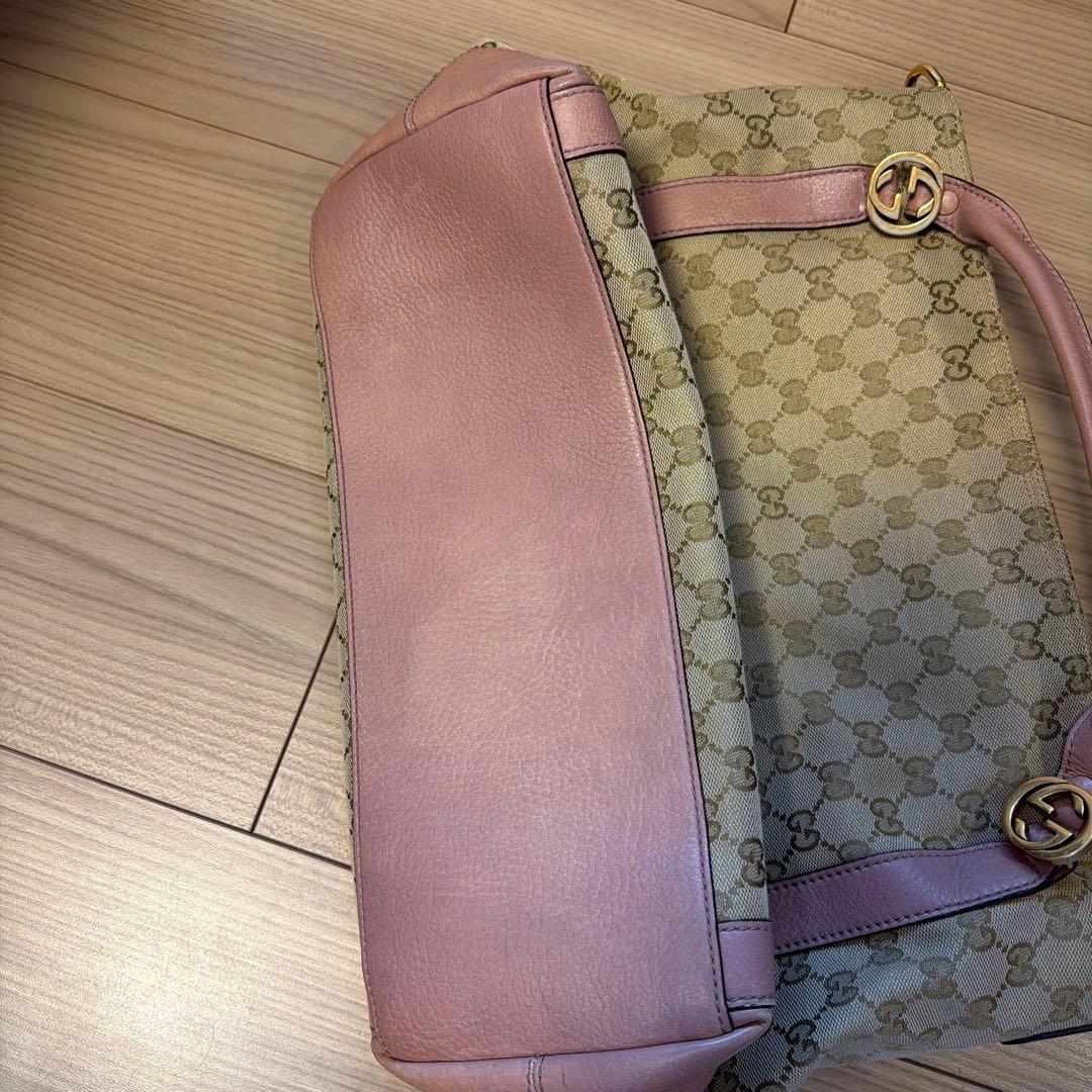 GUCCI ロゴパターン ハンドバッグ ベージュ/ピンク