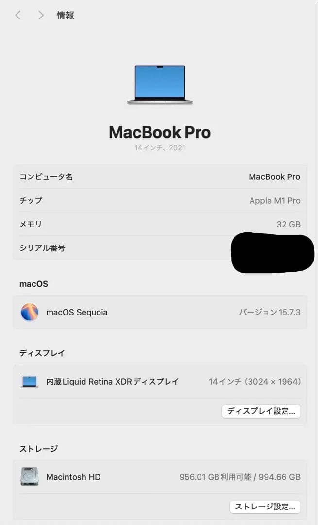 MacBook Pro M1Pro 14インチ 32GB 1TB シルバー