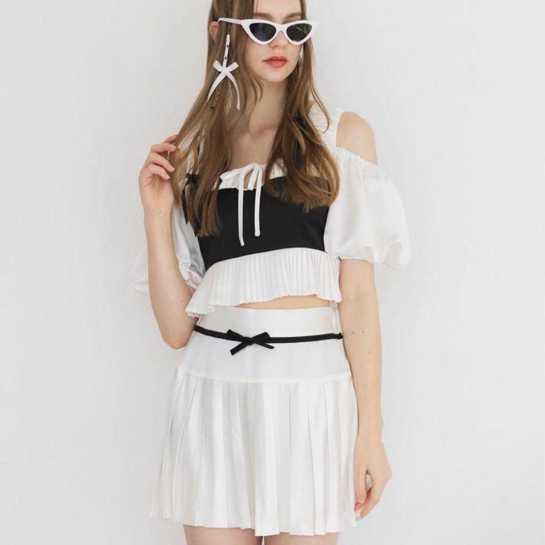 上下セット☆リルリリー サテンリボンプリーツミニスカート　トップス