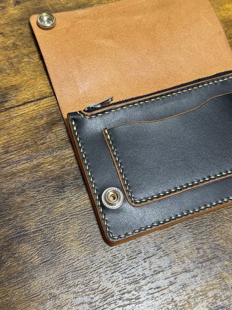 トラッカーウォレット　財布　栃木レザー　3層　茶芯　ミドルタイプ
