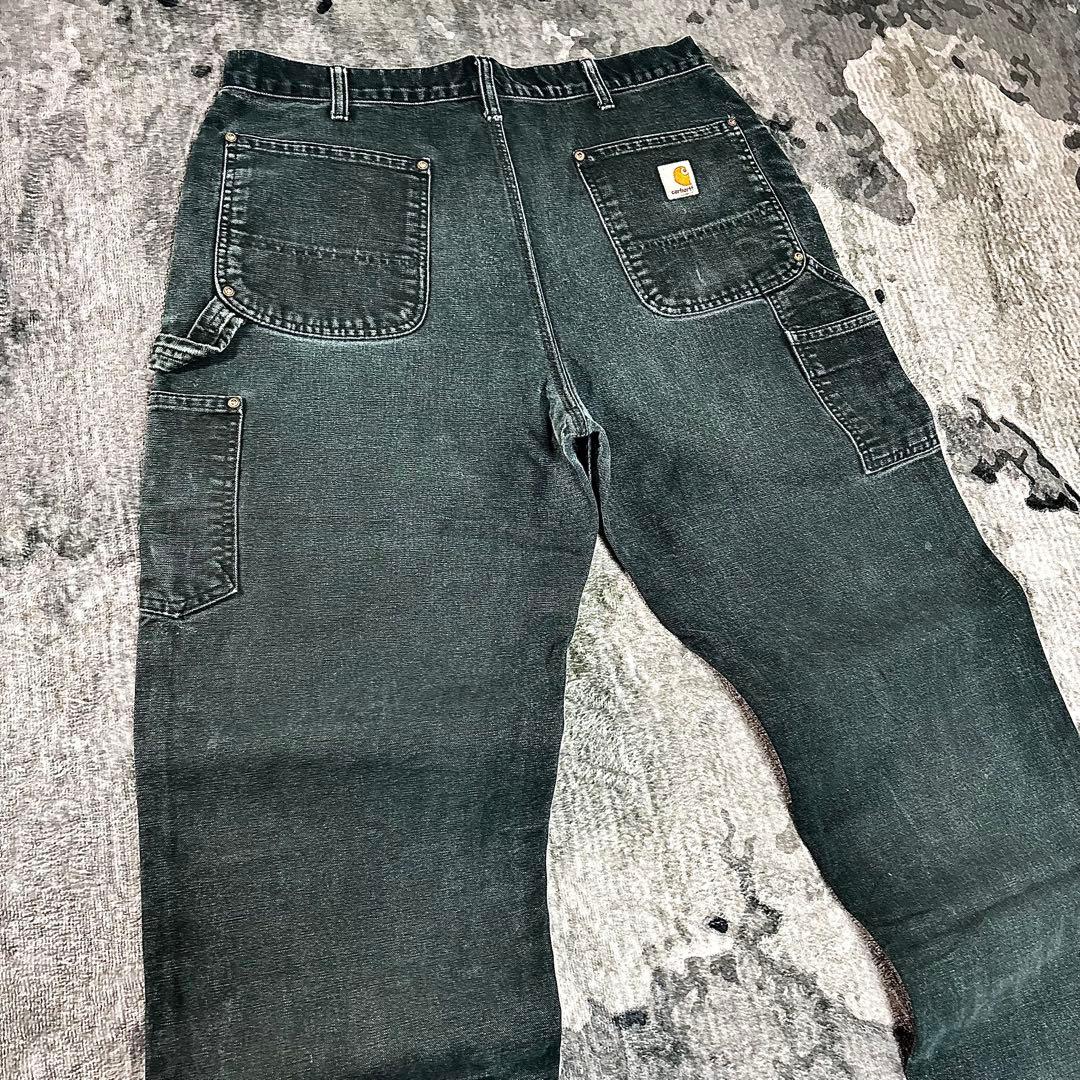 00s USA製 36×34 Carhartt 極上フェード 黒ダック 一点物