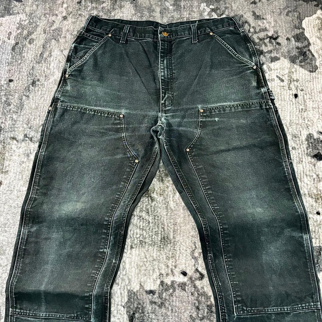 00s USA製 36×34 Carhartt 極上フェード 黒ダック 一点物