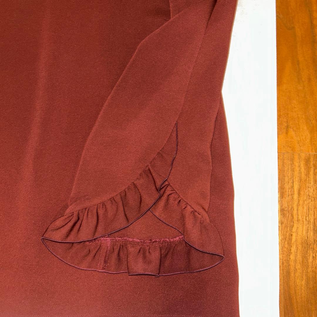 フォクシーニューヨーク　バーガンディ　フリル袖　ブラウス