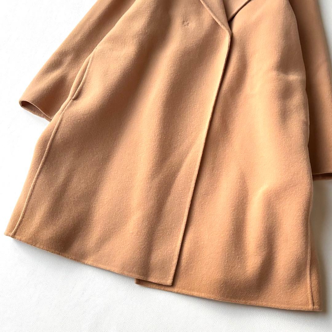 【大きいサイズ】23区　ウールリバー フード付き ミドル丈コート　キャメル　46