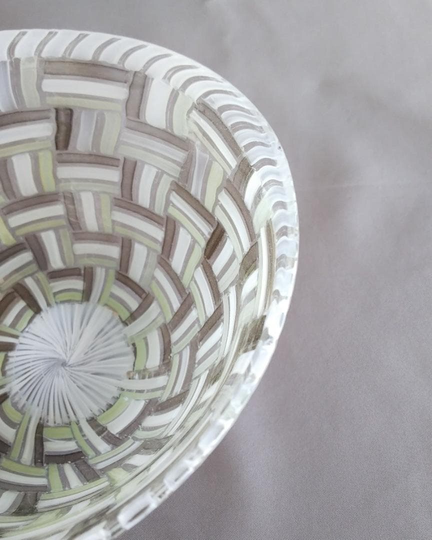 ★藤原奈津江作★井桁模様★吹きガラス菓子器（ボール）