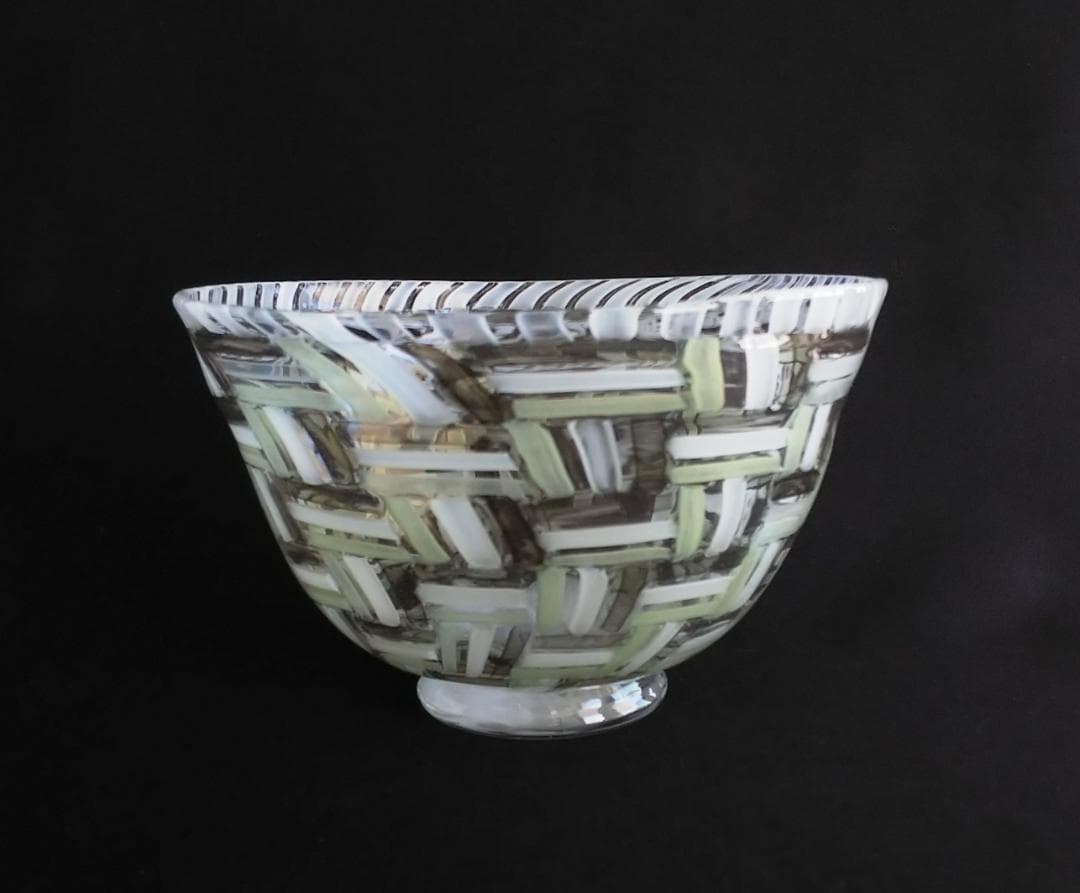 ★藤原奈津江作★井桁模様★吹きガラス菓子器（ボール）