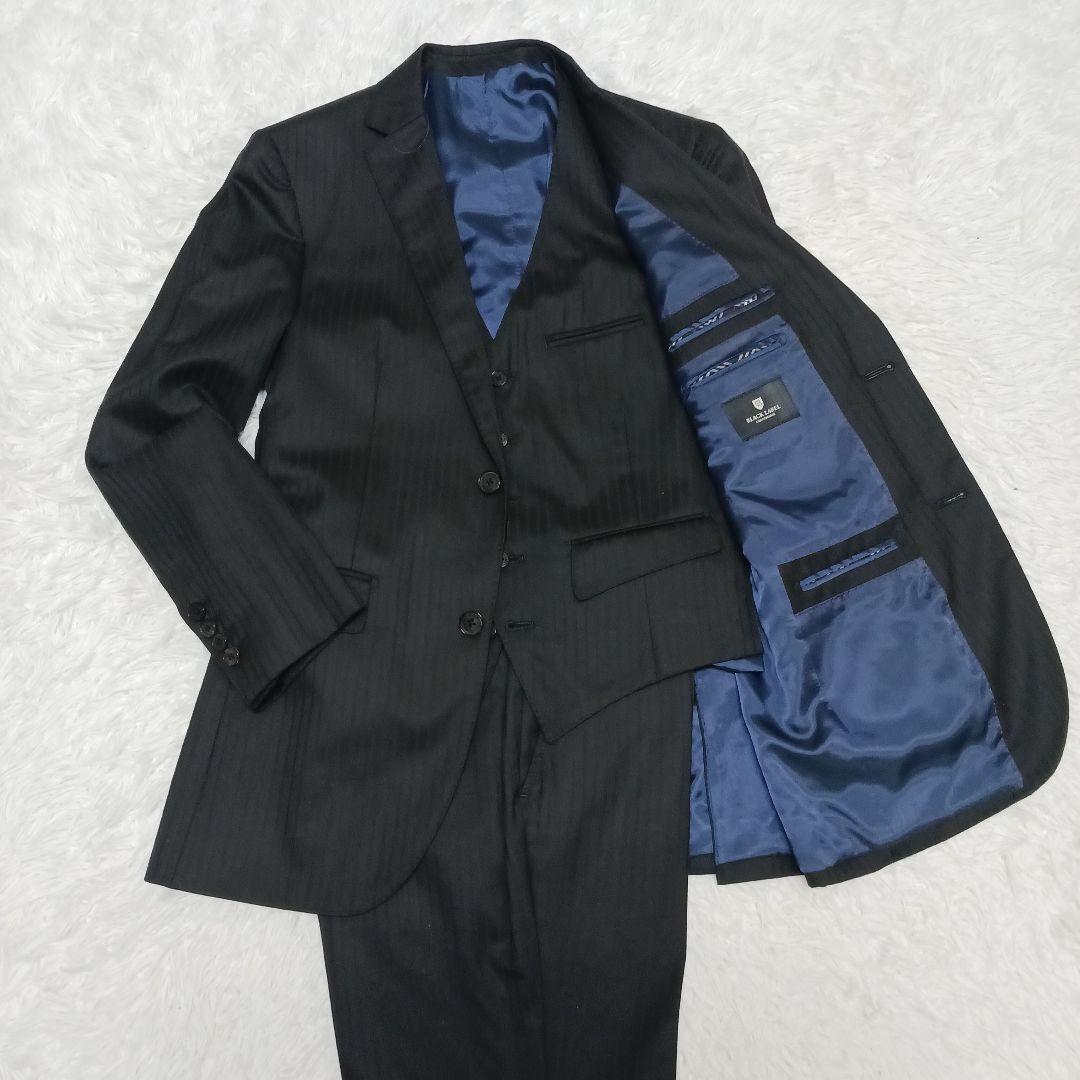 ✨極美品✨ブラックレーベル　３ピースシャドーストライプスーツ　ブラック　36R