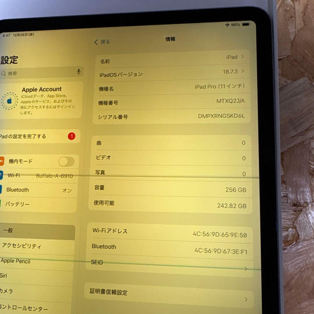 Apple iPad pro11インチ第1世代Wi-Fiモデル256GBジャンク