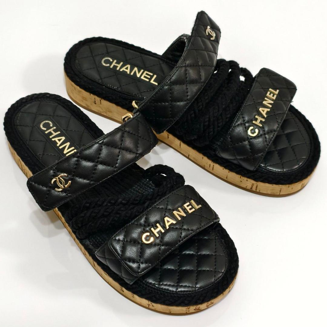 【極美品】シャネル ココマーク マトラッセ サンダル ブラック 23.5