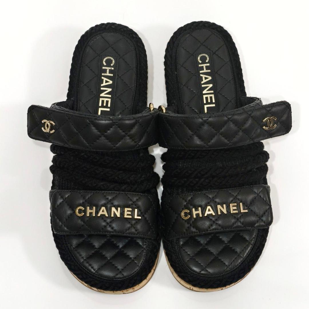 【極美品】シャネル ココマーク マトラッセ サンダル ブラック 23.5