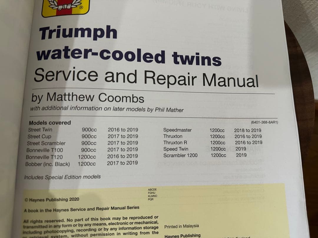 Triumph Haynesサービスマニュアル 水冷ボンネビル等