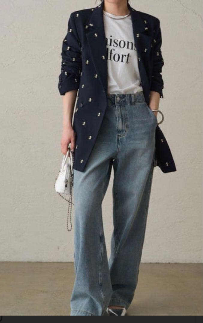 LOUNGEDRESS フラワー刺繍ジャケット　ネイビー