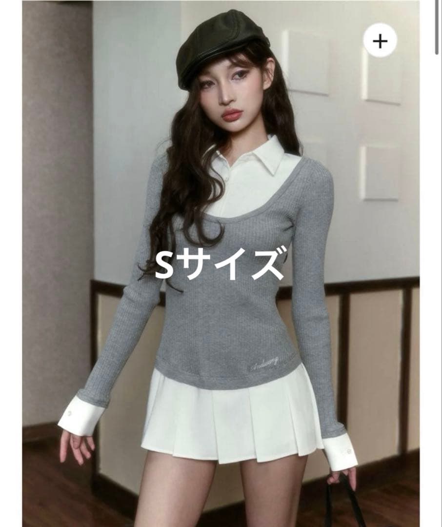 andwang Shirt pleated mini onepiece sサイズ