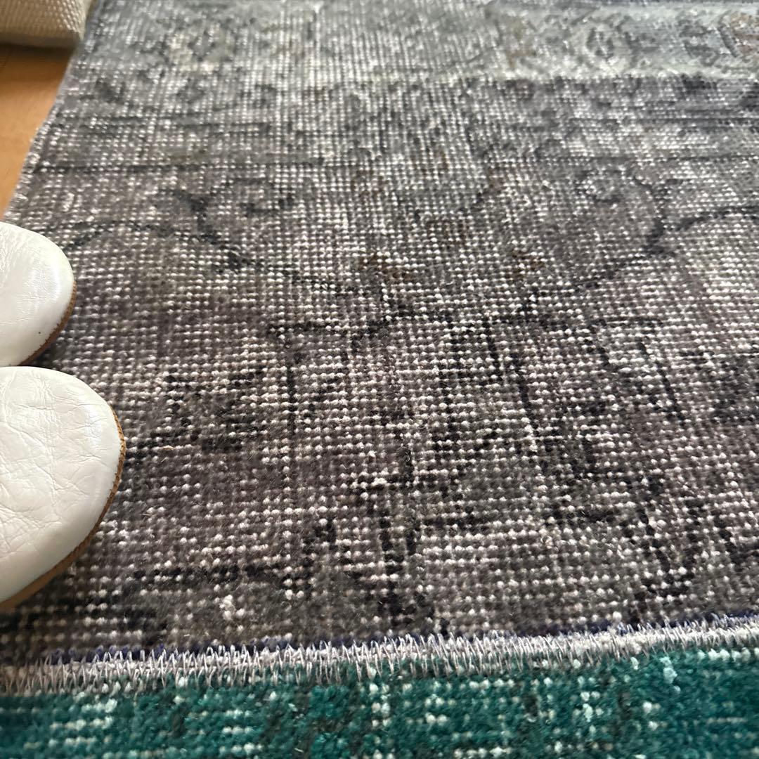 67.5×119パッチワーク　ブルーグリーン×グレイ　トルコヴィンテージラグ