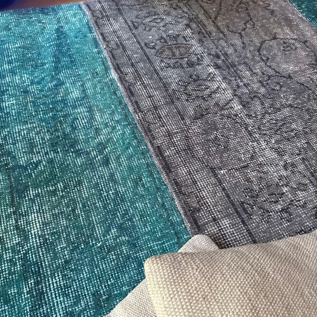 67.5×119パッチワーク　ブルーグリーン×グレイ　トルコヴィンテージラグ