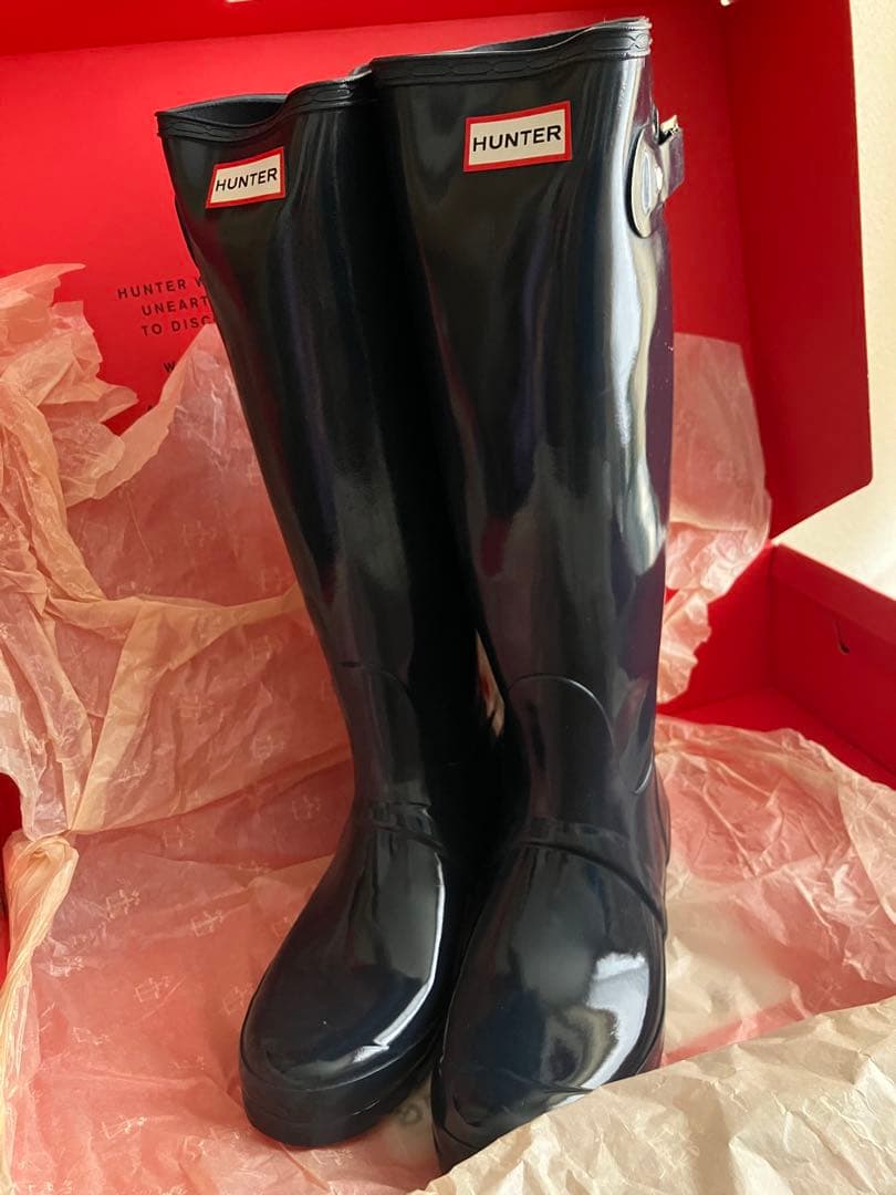 HUNTER ハンター ネイビー　エナメル　ロングブーツ 25cm