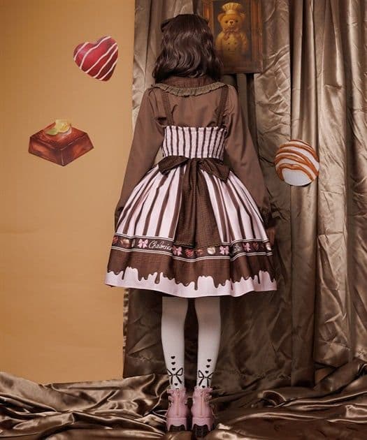 Chalmiere シャルミエール ボンボンショコラ柄ジャンパースカート ピンク