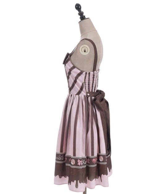 Chalmiere シャルミエール ボンボンショコラ柄ジャンパースカート ピンク