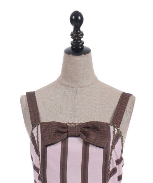 Chalmiere シャルミエール ボンボンショコラ柄ジャンパースカート ピンク