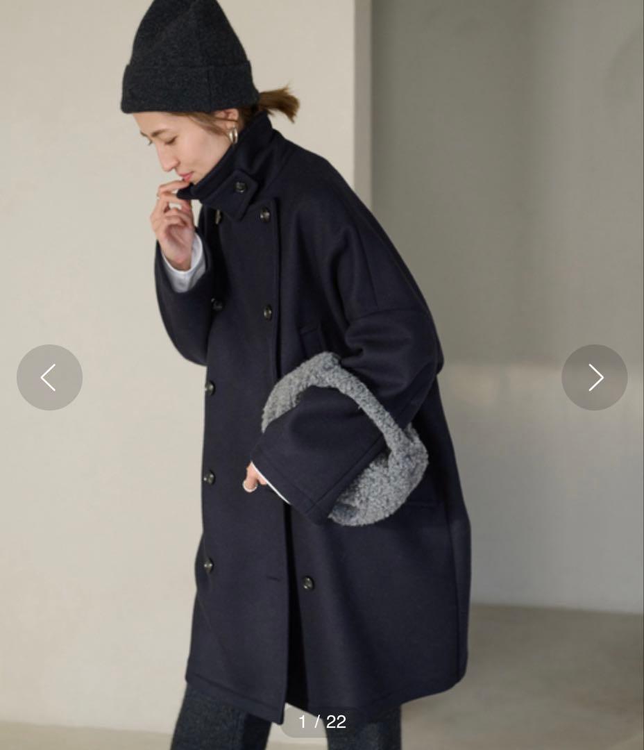 美品　FRAMeWORK ロングPコート　ネイビー 36