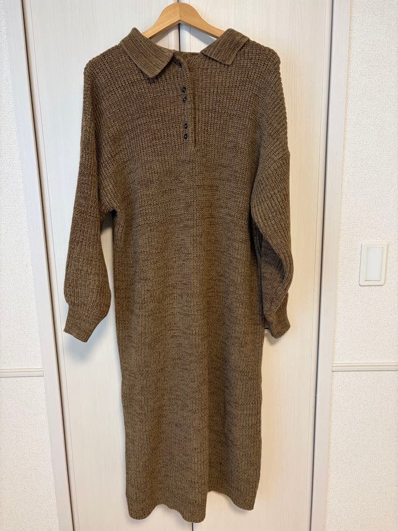 OLUN ブラウン 長袖ニットワンピース Mサイズ きりまる
