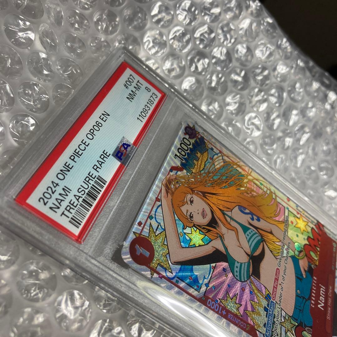 英語　ワンピースカード　ナミ　トレジャーレア　PSA8