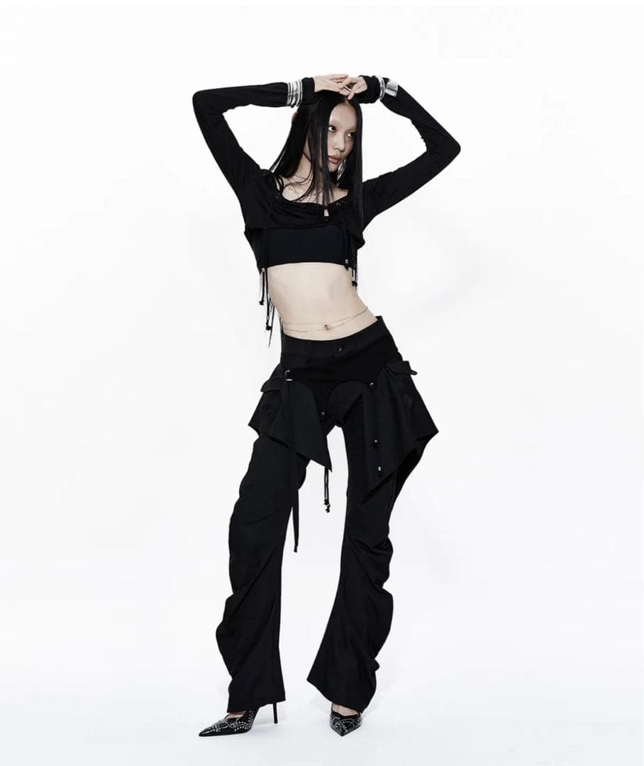 パンツ Kashiko Layered Strap Pants Black