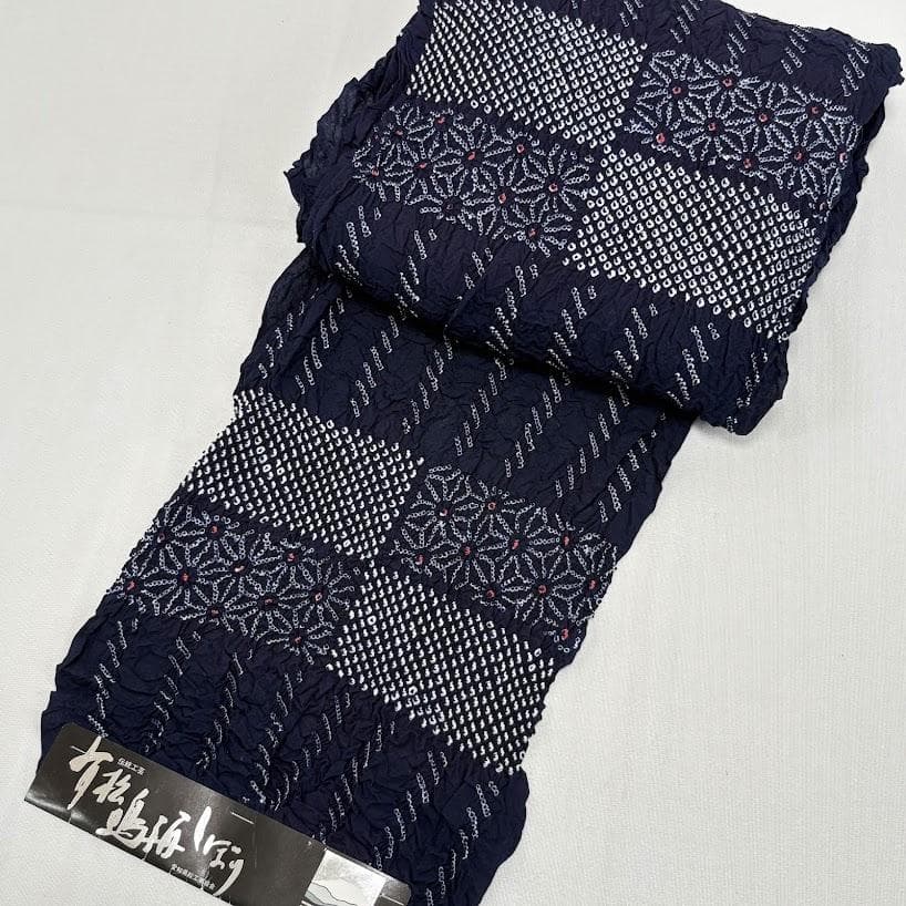 ゆりのはな　絞り浴衣反物　付下げ　伝統工芸　有松鳴海絞り　総絞り　濃藍　F802