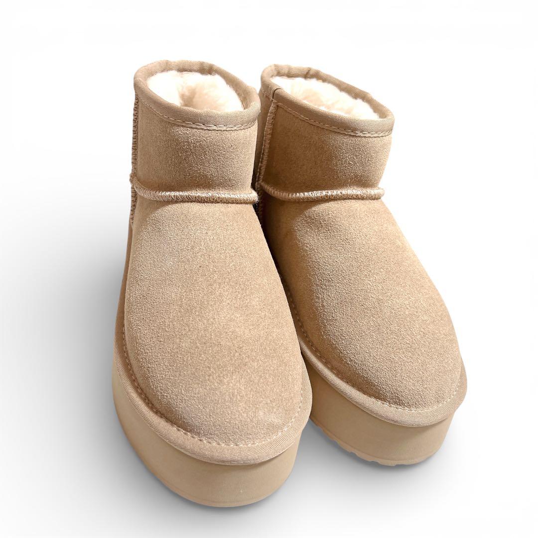 【美品】EMU Australia 厚底ムートンブーツ アーモンド 23cm