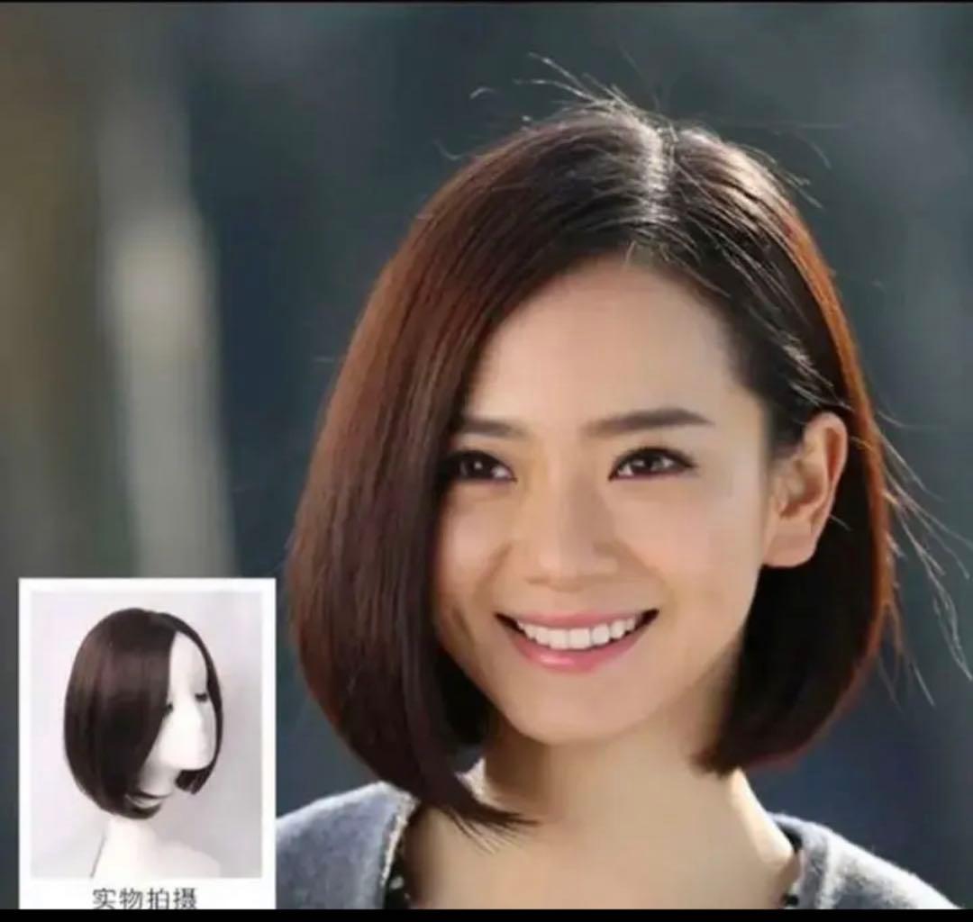 人毛100% 清楚で知的な印象 ワンレンボブ ヘア ウィッグ かつらB760