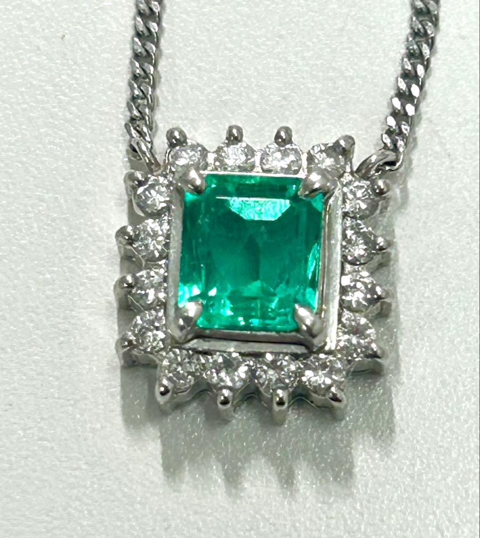 良品 エメラルド プラチナ ダイヤ ネックレス E1.04ct D0.27ct