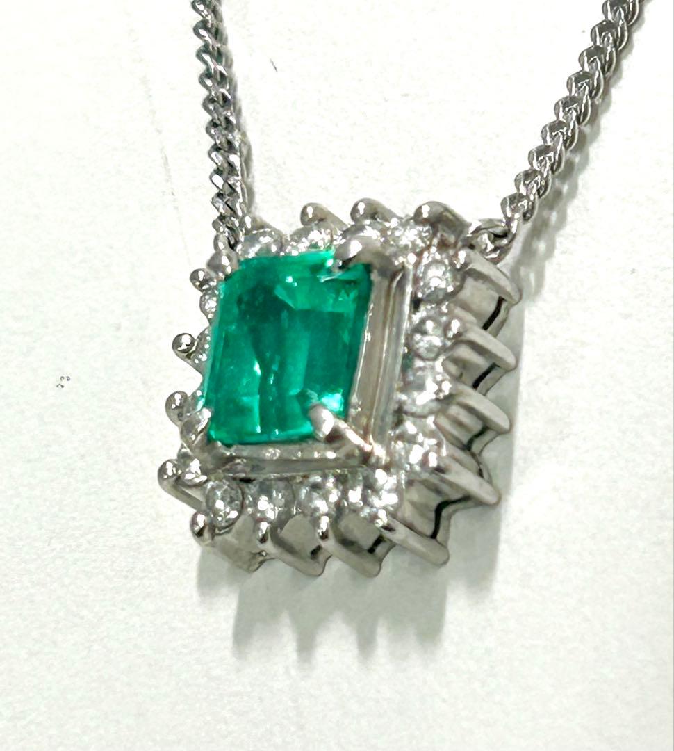 良品 エメラルド プラチナ ダイヤ ネックレス E1.04ct D0.27ct