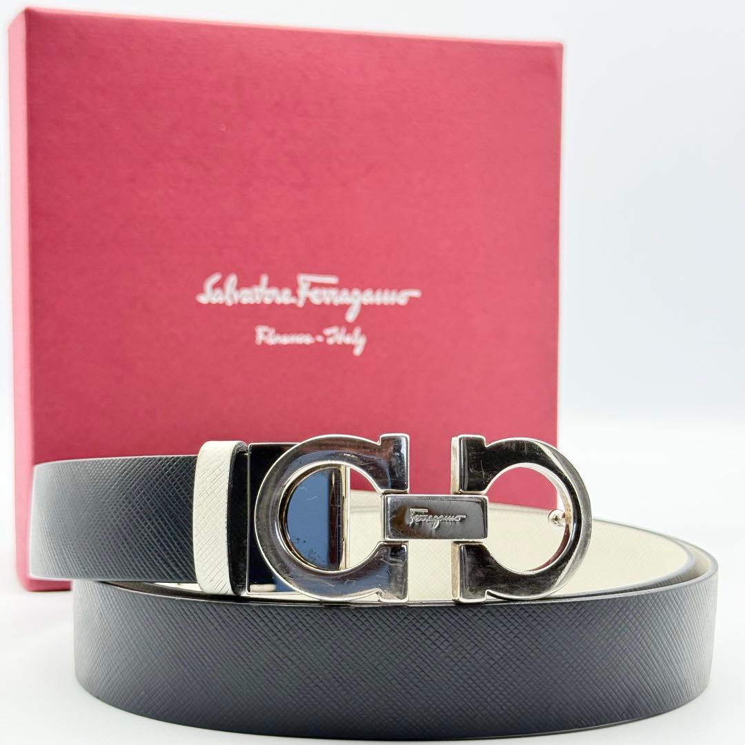 ✨良品・箱付✨フェラガモ ベルト リバーシブル ダブルガンチーニ シルバー金具
