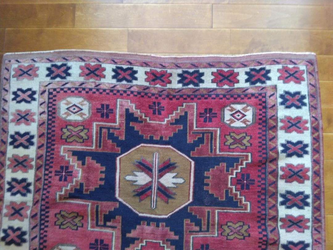 ヴィンテージアフガニスタン手織り段通　193×112 幾何学模様のウールラグ