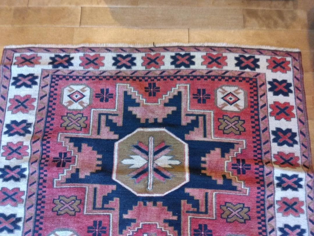 ヴィンテージアフガニスタン手織り段通　193×112 幾何学模様のウールラグ