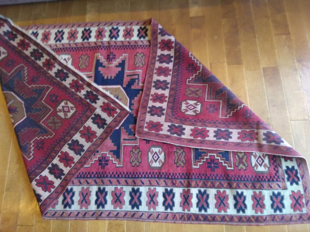 ヴィンテージアフガニスタン手織り段通　193×112 幾何学模様のウールラグ