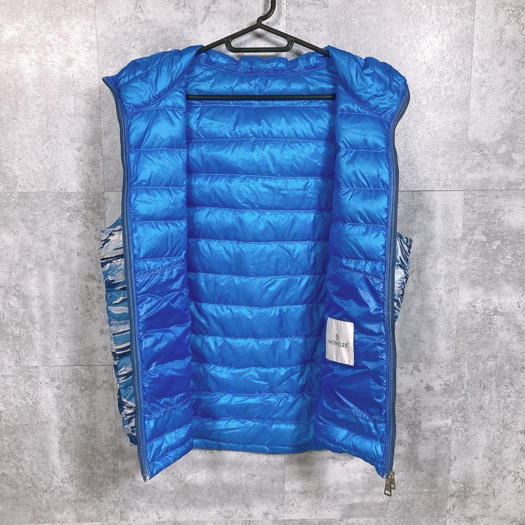 3154○ MONCLER フード付き ダウンベスト ブルー
