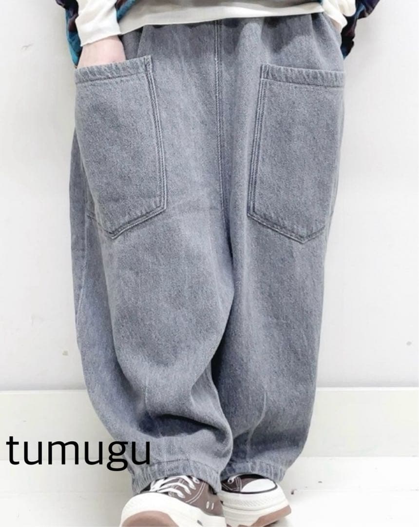 tumugu ツムグ スラブヤーン８分丈パンツindigo