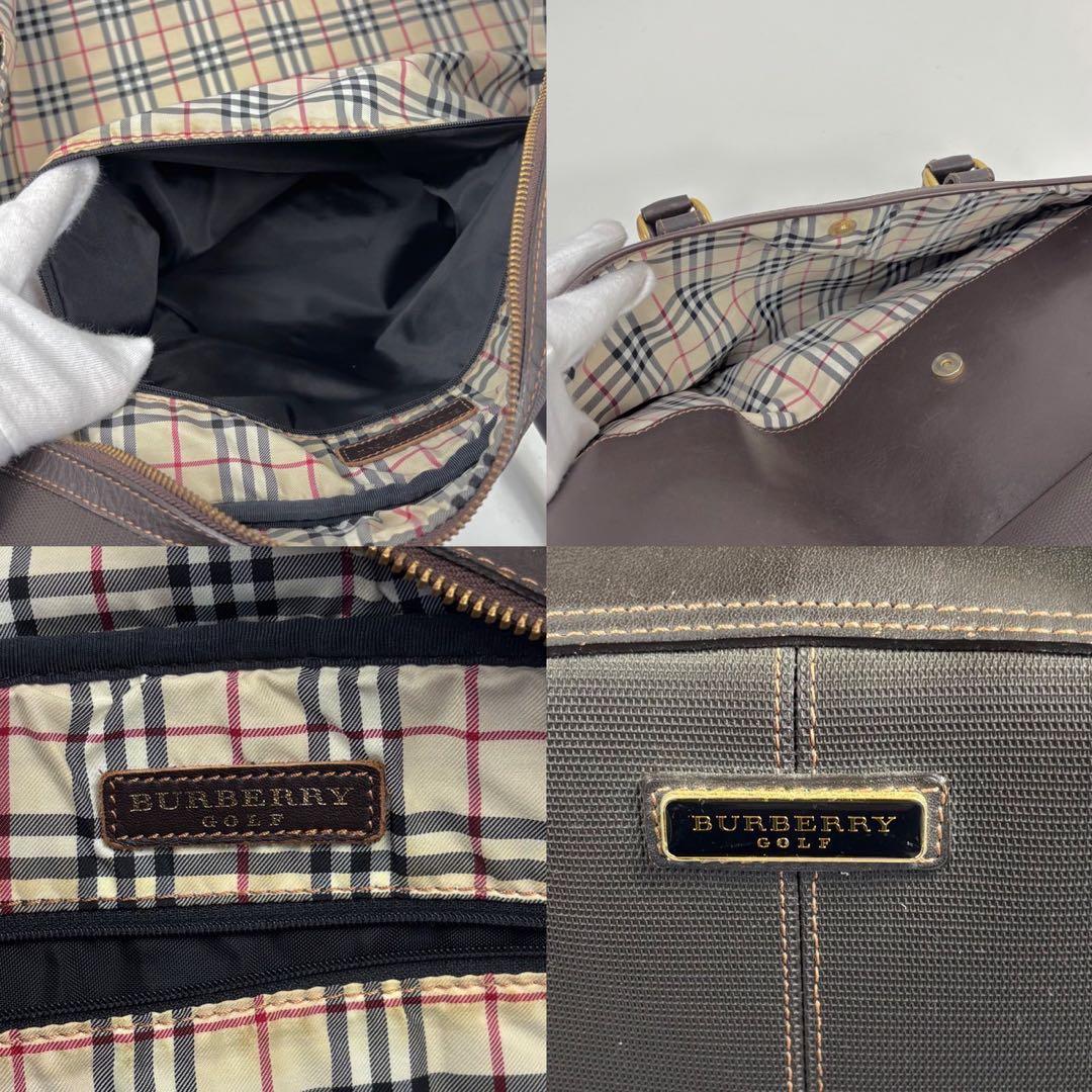 BURBERRY GOLFノバチェック レザー ボストンバッグ 旅行 ブラウン