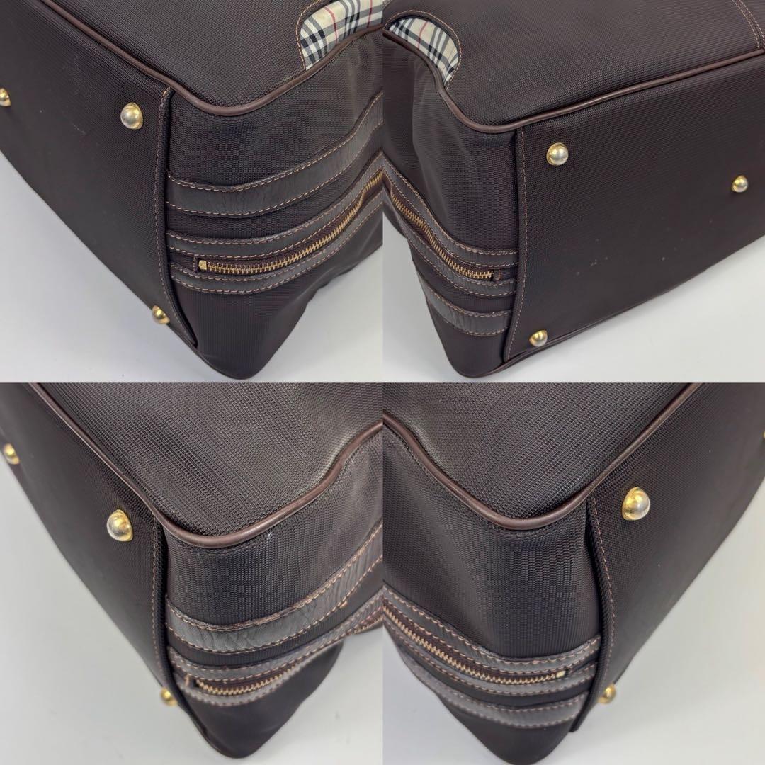 BURBERRY GOLFノバチェック レザー ボストンバッグ 旅行 ブラウン