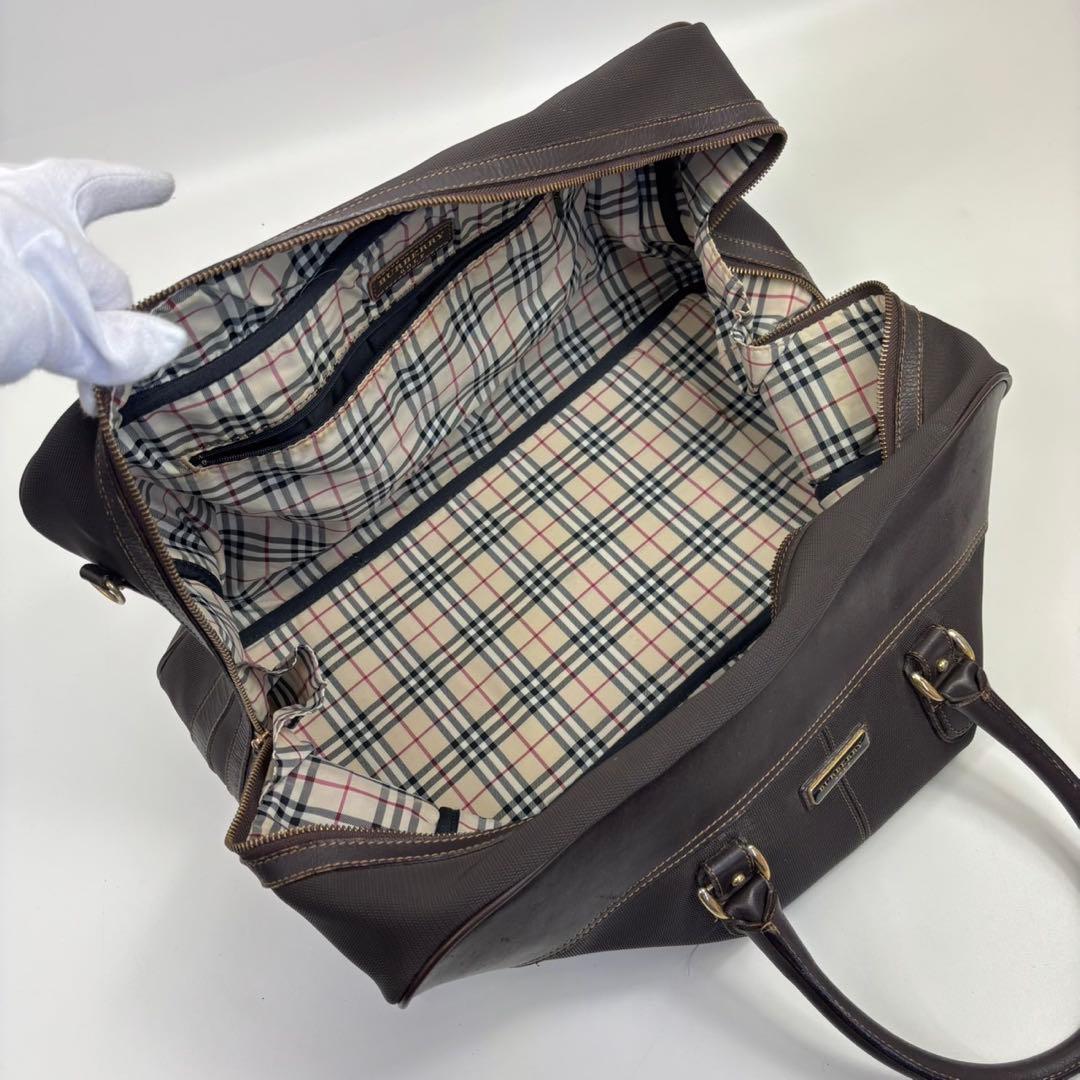 BURBERRY GOLFノバチェック レザー ボストンバッグ 旅行 ブラウン